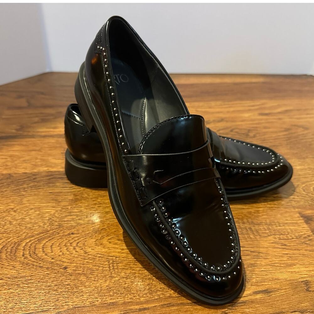 Franco Sarto Women's Eden Faux Patent Studded Loafers – Black – Size 9.5 - Picture 2 of 9